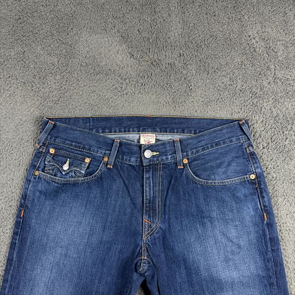 True Religion Jeans Mens 38x33 Blue Bootcut Dark Wash Denim Made in USA - Picture 2 of 16